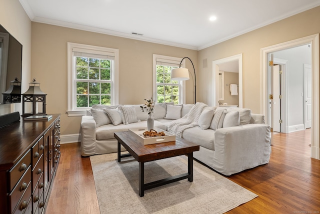 43 Chessor Ln, Wilton, CT 06897 - living room with wood finished floors, ornamental molding, and recessed lighting