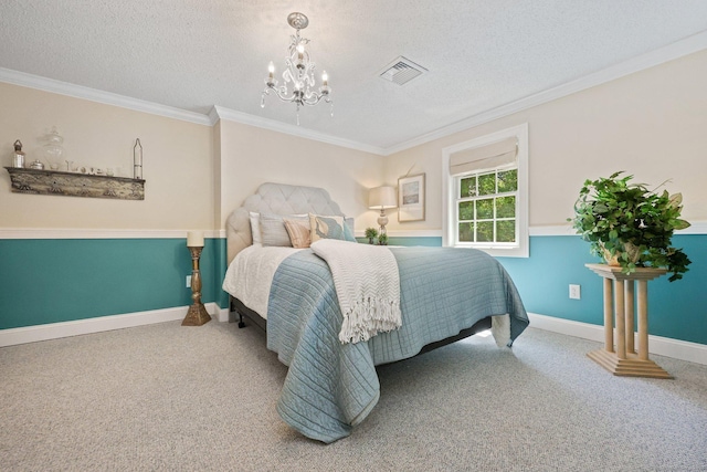 67 Hayden Hill Rd, Haddam, CT 06438 - carpeted bedroom featuring crown molding, a chandelier, and a textured ceiling