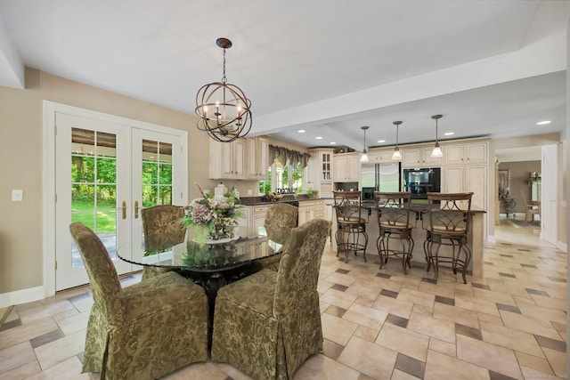 67 Hayden Hill Rd, Haddam, CT 06438 - dining room featuring a chandelier, healthy amount of natural light, french doors, and recessed lighting