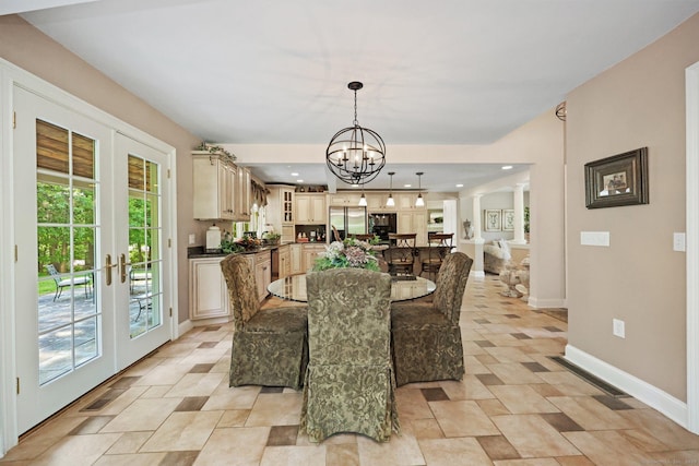 67 Hayden Hill Rd, Haddam, CT 06438 - dining space with a chandelier, french doors, and recessed lighting