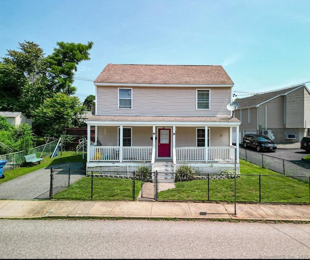13 Sherman St, Norwich, CT 06360 - view of front of home featuring covered porch, a fenced front yard, and a gate