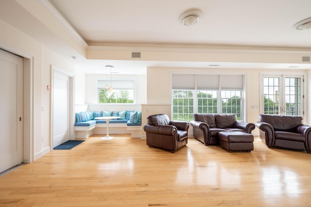 557 Upper Grassy Hill Rd, Woodbury, CT 06798 - living area with light wood-style floors and ornamental molding