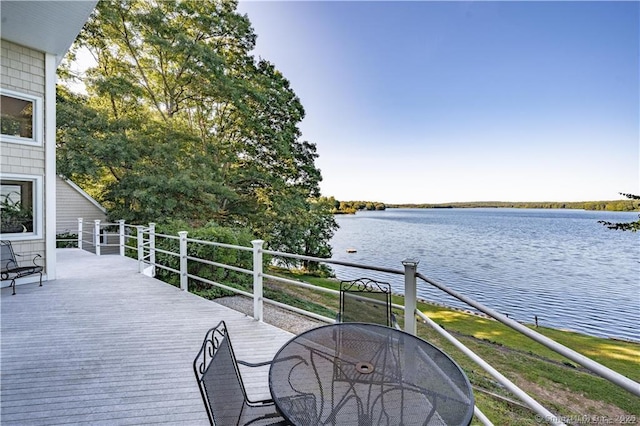 166 Old Colchester Rd, Salem, CT 06420 - wooden terrace featuring a water view and outdoor dining area