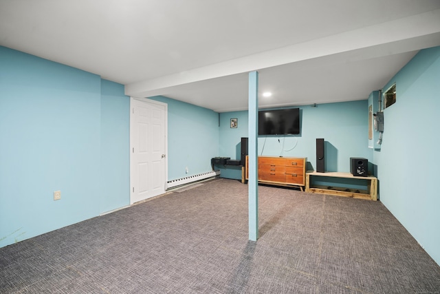 8 Cornfield Rd, Waterbury, CT 06704 - finished basement with baseboard heating, carpet, and recessed lighting