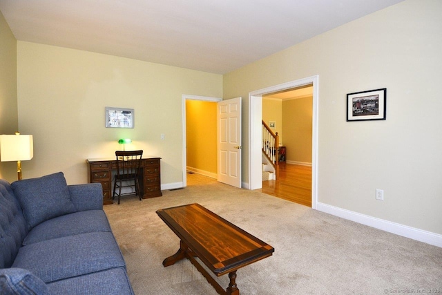 375 Allyn St Unit A4, Groton, CT 06355 - carpeted living room with stairway and baseboards
