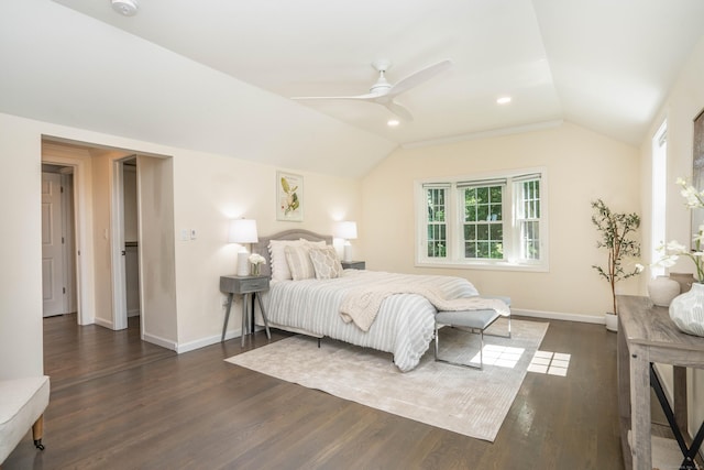 21 Walnut St, Newington, CT 06111 - bedroom with lofted ceiling, dark wood-style floors, and ceiling fan