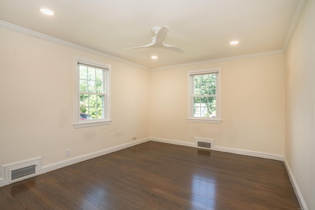 21 Walnut St, Newington, CT 06111 - unfurnished room with dark wood-type flooring, a ceiling fan, ornamental molding, and recessed lighting
