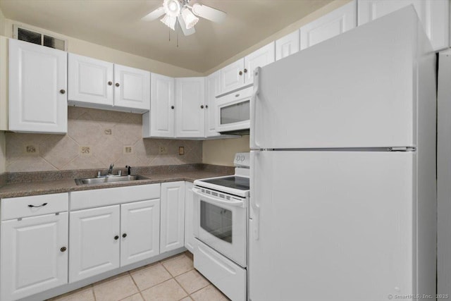 100 York St Unit 11B, New Haven, CT 06511 - kitchen featuring white appliances, white cabinetry, a ceiling fan, and tasteful backsplash