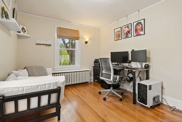 140 Griswold Dr, West Hartford, CT 06119 - office featuring radiator, light wood-style flooring, and crown molding