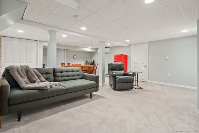 140 Griswold Dr, West Hartford, CT 06119 - living area featuring light carpet, recessed lighting, and a paneled ceiling