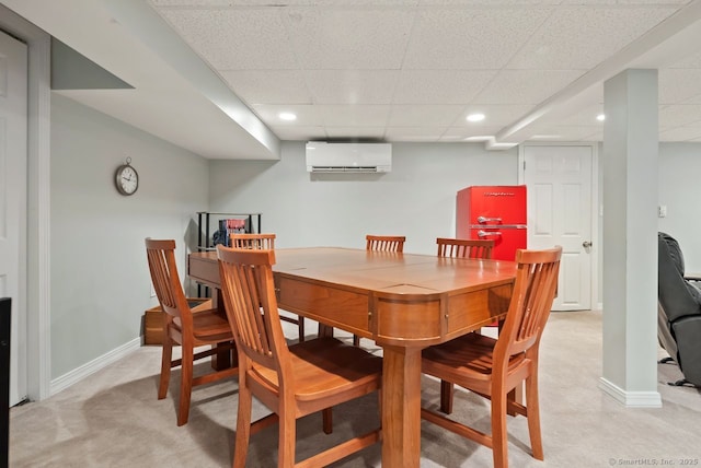 140 Griswold Dr, West Hartford, CT 06119 - dining room featuring a wall unit AC, a drop ceiling, light carpet, and recessed lighting