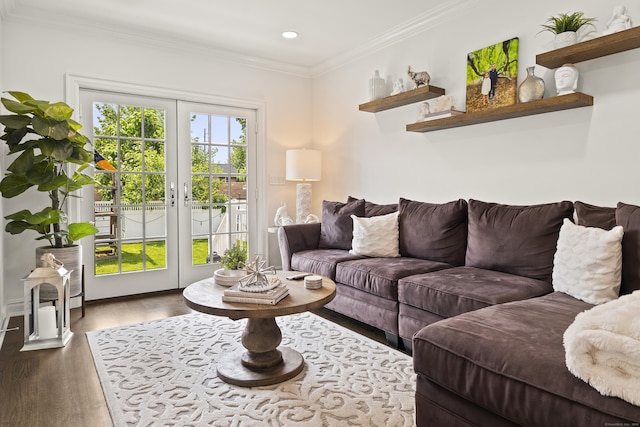 13 Myrtle St, Norwalk, CT 06855 - living room featuring wood finished floors, french doors, crown molding, and recessed lighting