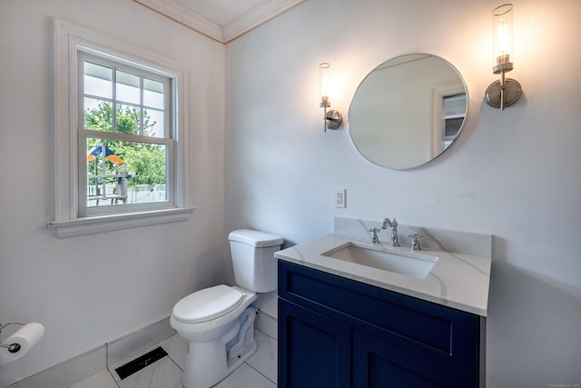 13 Myrtle St, Norwalk, CT 06855 - half bathroom featuring vanity and crown molding