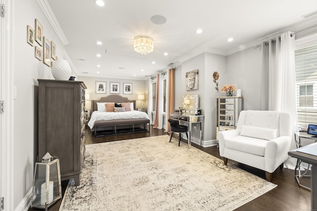 13 Myrtle St, Norwalk, CT 06855 - bedroom featuring crown molding, dark wood-style flooring, and recessed lighting
