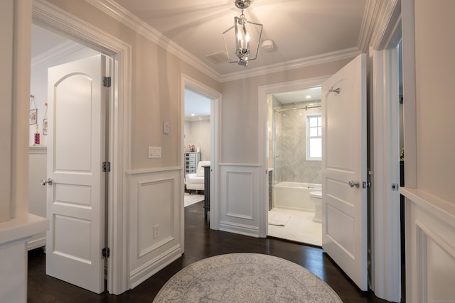 13 Myrtle St, Norwalk, CT 06855 - full bath with  shower combination, a decorative wall, wood finished floors, ornamental molding, and wainscoting