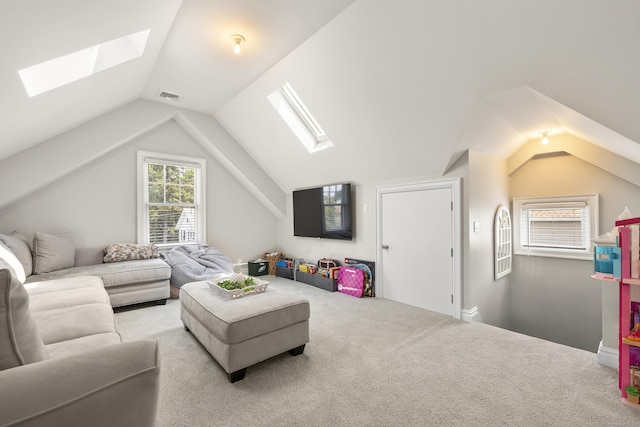 13 Myrtle St, Norwalk, CT 06855 - carpeted living area with a skylight and lofted ceiling