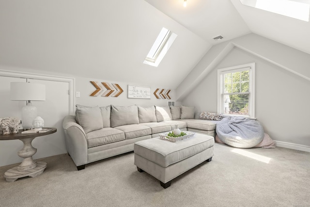13 Myrtle St, Norwalk, CT 06855 - living room with a skylight, carpet, and vaulted ceiling