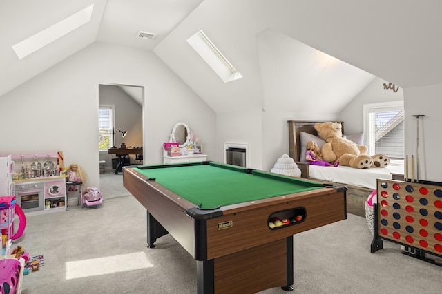 13 Myrtle St, Norwalk, CT 06855 - playroom featuring a skylight, carpet, vaulted ceiling, and plenty of natural light