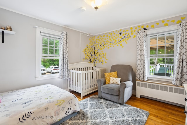 57 Falls Bashan Rd, East Haddam, CT 06469 - bedroom featuring radiator, crown molding, and wood finished floors