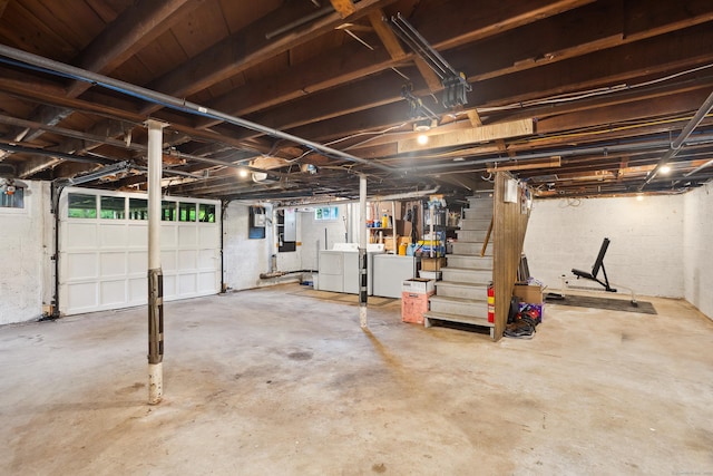 57 Falls Bashan Rd, East Haddam, CT 06469 - below grade area with independent washer and dryer, stairs, and electric panel