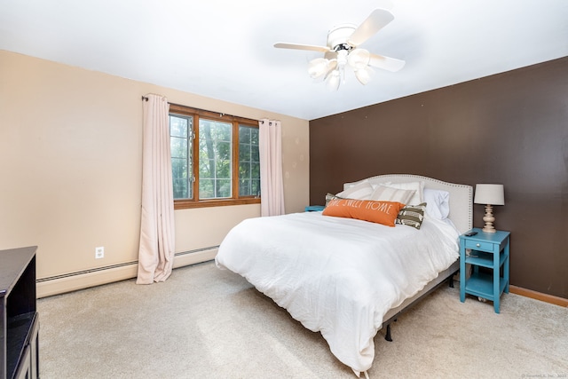 123 Silkey Rd, Granby, CT 06060 - bedroom featuring light carpet, baseboard heating, and ceiling fan