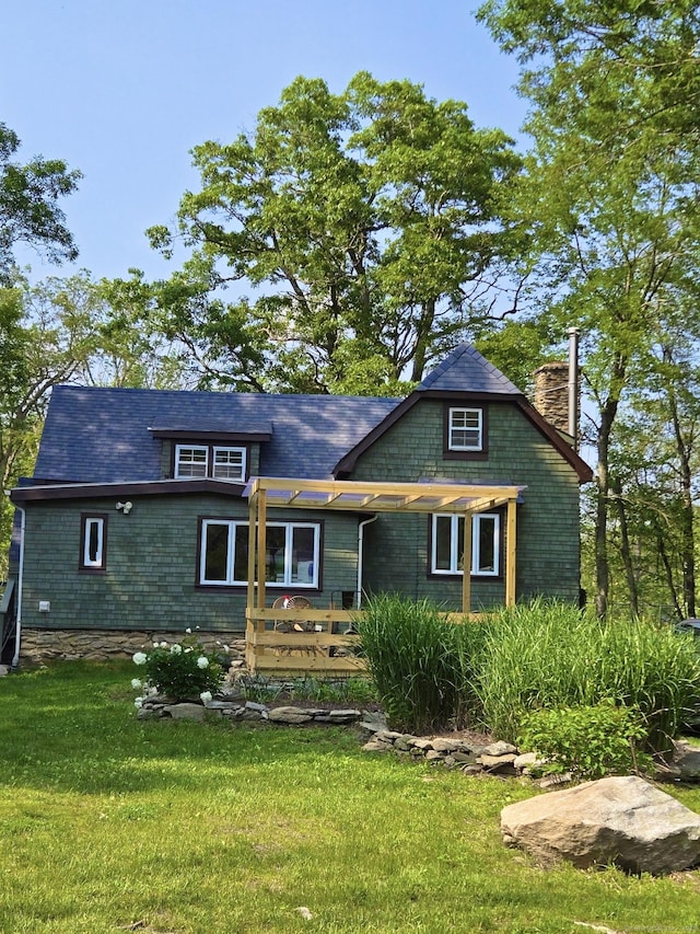 483 Providence Tpke, Hampton, CT 06247 - rear view of house featuring a lawn and a chimney