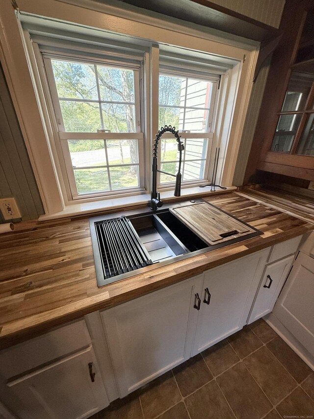 483 Providence Tpke, Hampton, CT 06247 - kitchen view of wooden counters and white cabinets