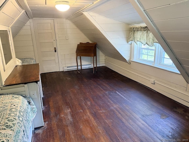 483 Providence Tpke, Hampton, CT 06247 - bonus room featuring hardwood / wood-style flooring, wooden ceiling, lofted ceiling, a baseboard heating unit, and wood walls