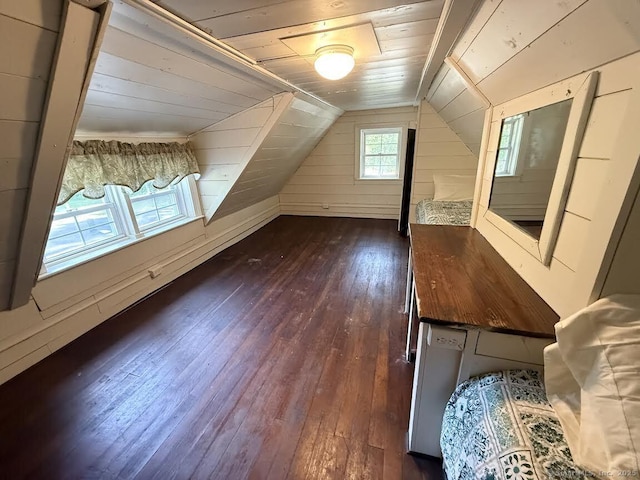483 Providence Tpke, Hampton, CT 06247 - additional living space featuring dark wood-style flooring, lofted ceiling, wood ceiling, and wood walls