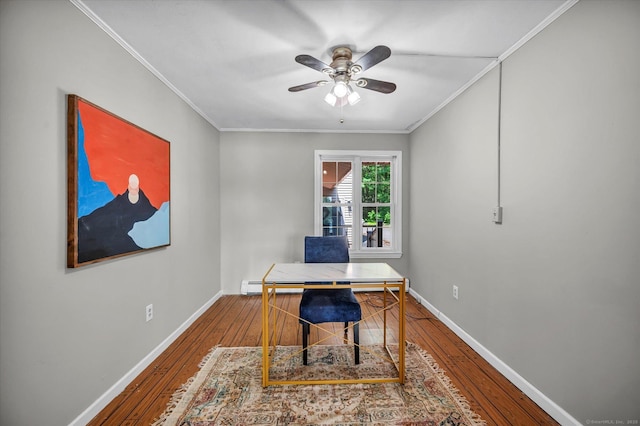 421 Hemlock Point Dr, Coventry, CT 06238 - home office featuring wood-type flooring, ornamental molding, and a ceiling fan