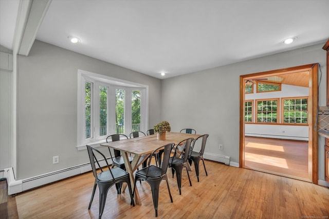 421 Hemlock Point Dr, Coventry, CT 06238 - dining space with light wood finished floors, a baseboard heating unit, baseboard heating, and recessed lighting