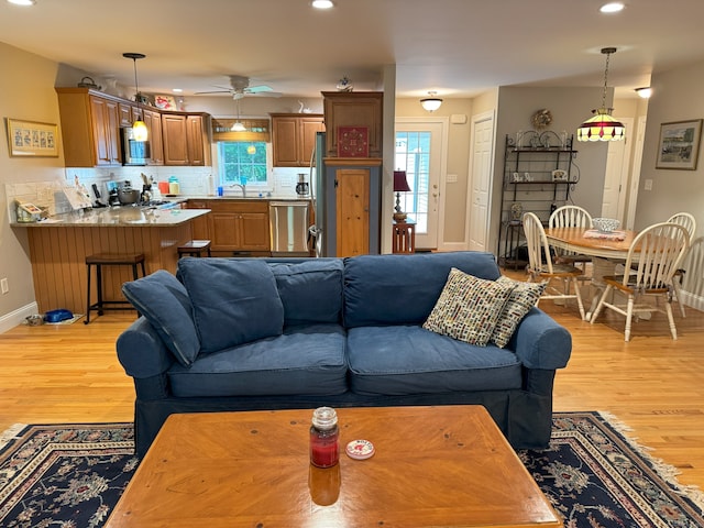24 Alger Rd, East Haddam, CT 06423 - living room with ceiling fan, light wood-style flooring, and recessed lighting