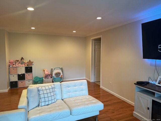 333 Vincellette St Unit 109, Bridgeport, CT 06606 - living area featuring wood finished floors, crown molding, and recessed lighting