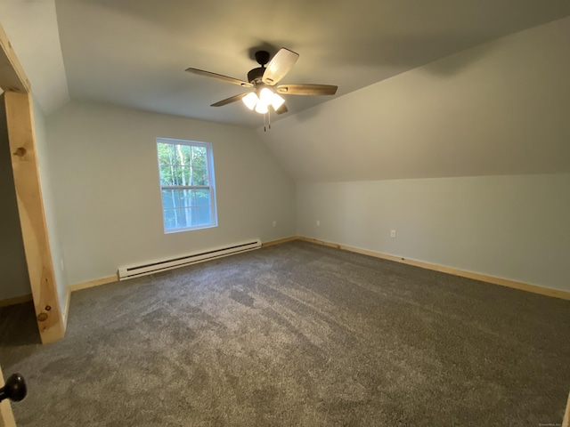248 Rukstella Rd, Brooklyn, CT 06234 - bonus room with baseboard heating, lofted ceiling, ceiling fan, and dark colored carpet