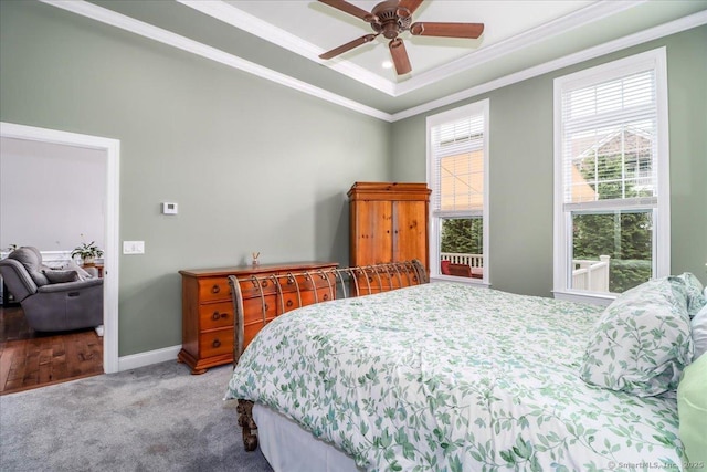 17 Brookside Ct Unit 17, Newtown, CT 06470 - carpeted bedroom featuring crown molding, ceiling fan, and a tray ceiling