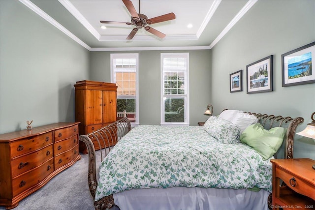 17 Brookside Ct Unit 17, Newtown, CT 06470 - carpeted bedroom with a tray ceiling, ornamental molding, and a ceiling fan