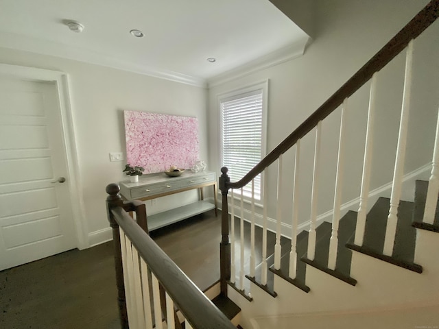 159 Colonial Rd Unit 5, Stamford, CT 06906 - stairway featuring recessed lighting and crown molding