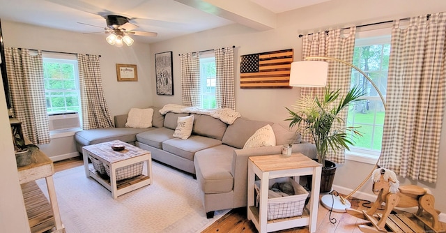 425 E Cotton Hill Rd, New Hartford, CT 06057 - living room with light wood-type flooring, a ceiling fan, and cooling unit