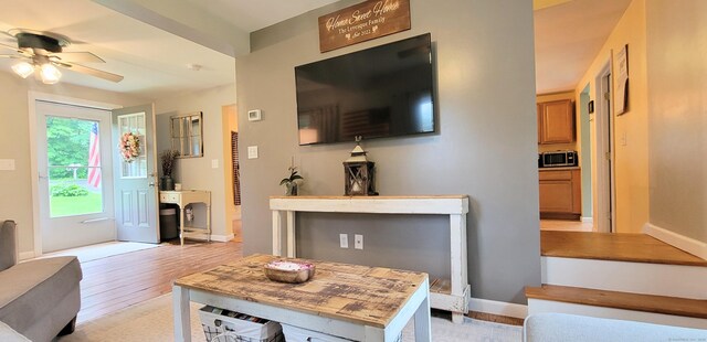 425 E Cotton Hill Rd, New Hartford, CT 06057 - living room with ceiling fan and light wood-style floors