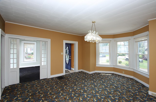 34 Hobart St, Meriden, CT 06450 - spare room with carpet flooring, ornamental molding, and a chandelier