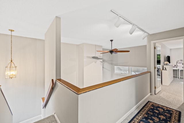 17 Font Hill Park Unit 17, Bloomfield, CT 06002 - hall featuring carpet, track lighting, a chandelier, and an upstairs landing