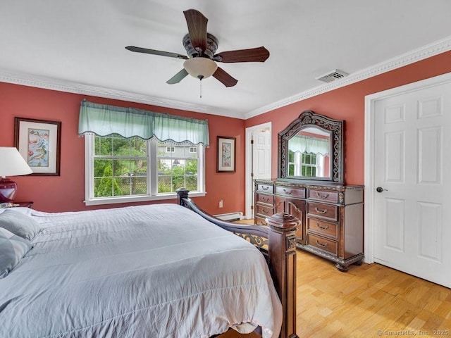 7 Sylvan Rd, Danbury, CT 06811 - bedroom with light wood finished floors, crown molding, ceiling fan, and a baseboard heating unit