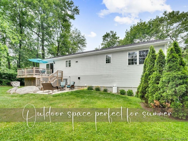7 Sylvan Rd, Danbury, CT 06811 - back of house featuring a patio area, a deck, a lawn, and stairway