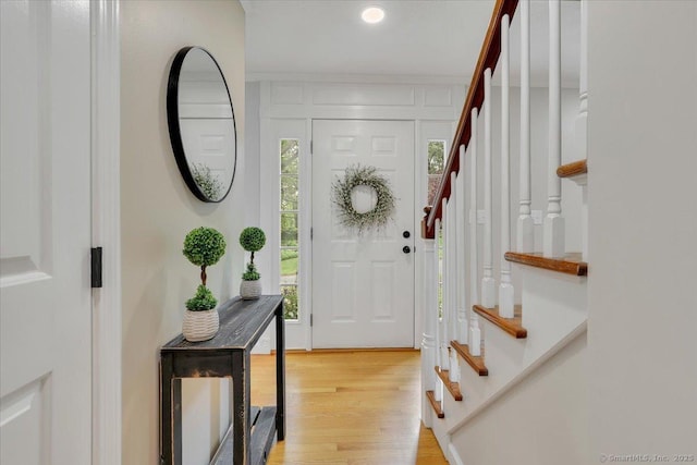 15 Thompson Hill Rd, Canton, CT 06019 - entryway featuring stairway, light wood-style floors, and recessed lighting
