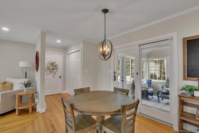 15 Thompson Hill Rd, Canton, CT 06019 - dining area featuring a chandelier, ornamental molding, light wood finished floors, and recessed lighting
