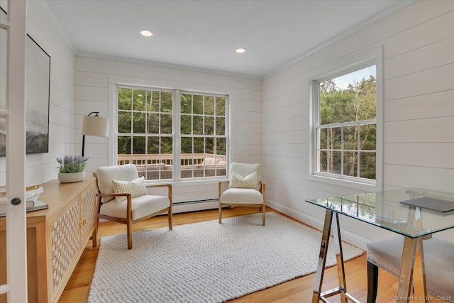 15 Thompson Hill Rd, Canton, CT 06019 - sitting room with ornamental molding, healthy amount of natural light, wood finished floors, and wooden walls