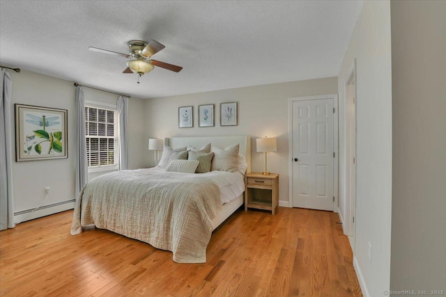 15 Thompson Hill Rd, Canton, CT 06019 - bedroom with a baseboard heating unit, a textured ceiling, light wood finished floors, and a ceiling fan
