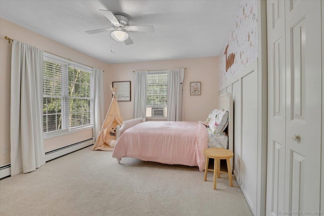 15 Thompson Hill Rd, Canton, CT 06019 - bedroom with carpet, a ceiling fan, a baseboard heating unit, and cooling unit