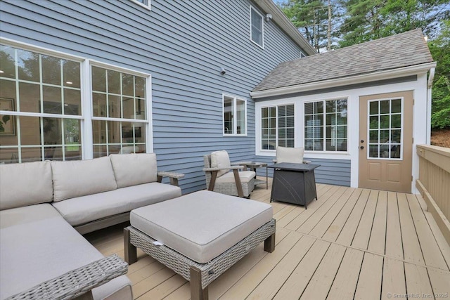 15 Thompson Hill Rd, Canton, CT 06019 - wooden deck with an outdoor living space with a fire pit