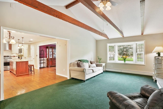 58 Inca Dr, Trumbull, CT 06611 - living room with a baseboard radiator, ceiling fan, light carpet, and light wood-type flooring